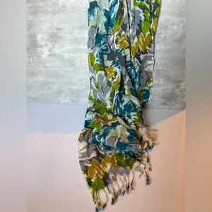 Teal, Grey, & Gold Floral Scarf/Shaw